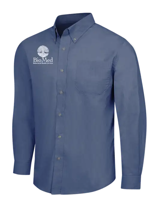 Light Navy Crosshatch Easy Care Shirt w/BioMed Logo