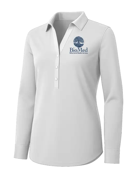 Womens White City Stretch Shirt w/BioMed Logo