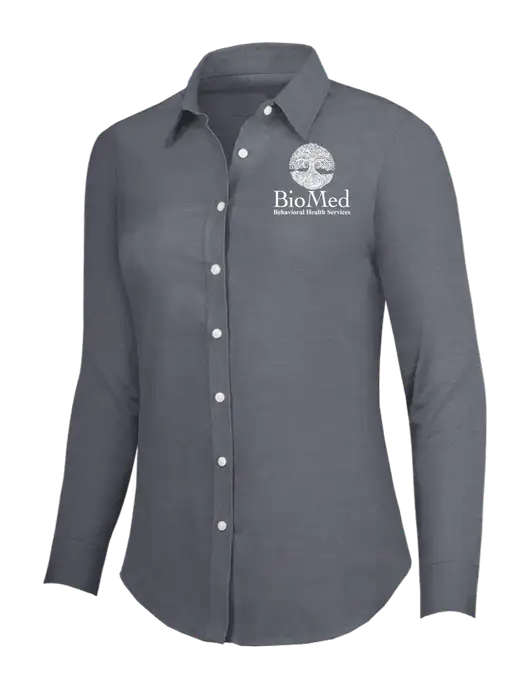 Dark Grey Womens SuperPro Oxford Shirt w/BioMed Logo