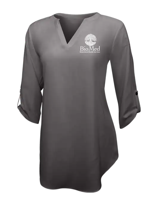 Dark Grey Womens 3/4 Sleeve Tunic Blouse w/BioMed Logo