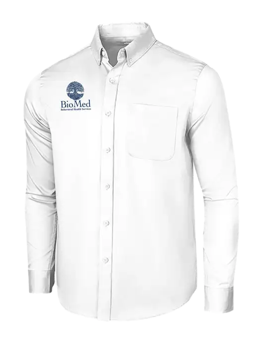 Long Sleeve White Superpro React Twill Shirt w/BioMed Logo
