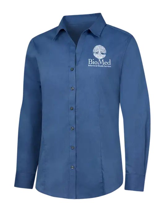 Light Navy Womens Crosshatch Easy Care Shirt w/BioMed Logo