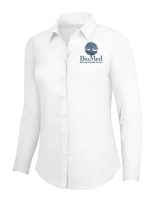 White Womens SuperPro Oxford Shirt w/BioMed Logo