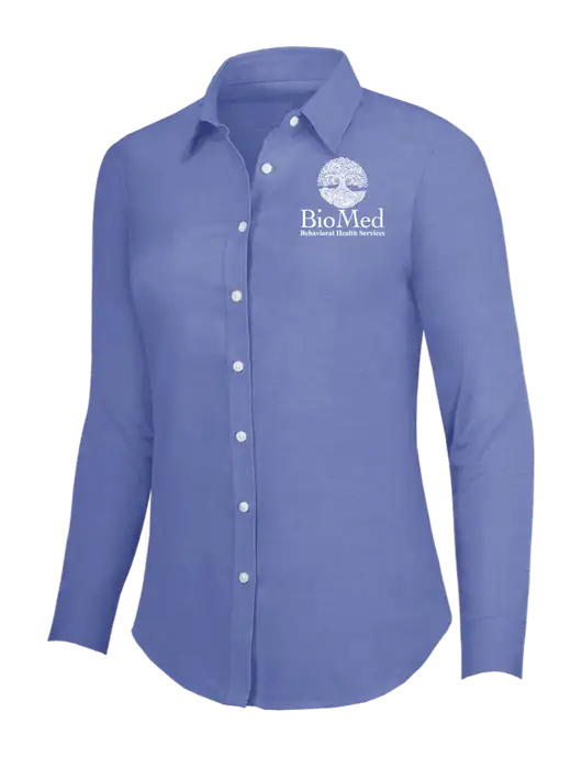 Navy Womens SuperPro Oxford Shirt w/BioMed Logo