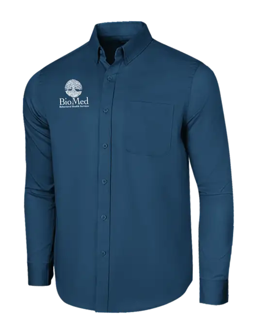 Long Sleeve Light Navy Superpro React Twill Shirt w/BioMed Logo