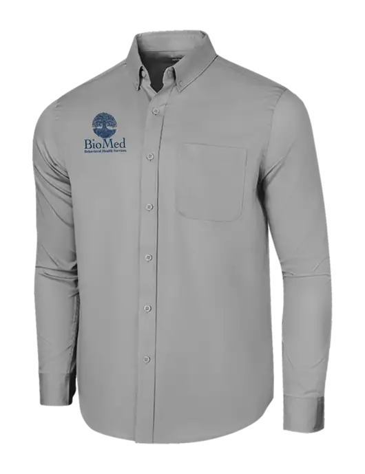 Long Sleeve Light Grey Superpro React Twill Shirt w/BioMed Logo
