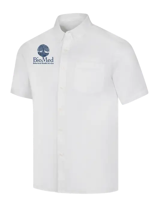 Short Sleeve White Superpro React Twill Shirt w/BioMed Logo