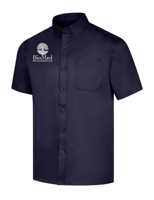 Short Sleeve Navy Superpro React Twill Shirt w/BioMed Logo
