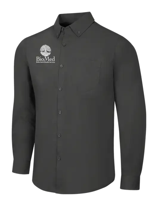 Dark Grey Long Sleeve Carefree Poplin Shirt w/BioMed Logo