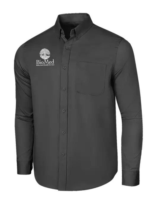 Long Sleeve Dark Grey Superpro React Twill Shirt w/BioMed Logo