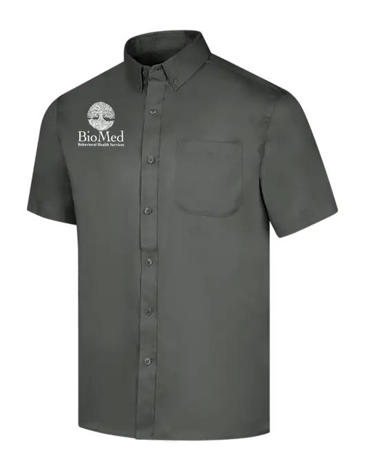 Short Sleeve Dark Grey Superpro React Twill Shirt w/BioMed Logo