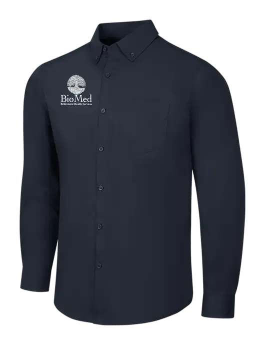 Navy Long Sleeve Carefree Poplin Shirt w/BioMed Logo
