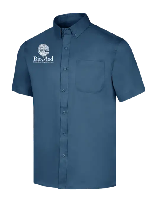 Short Sleeve Light Navy Superpro React Twill Shirt w/BioMed Logo