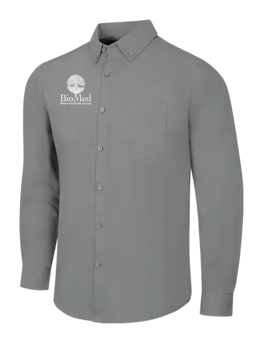 Medium Grey Long Sleeve Carefree Poplin Shirt w/BioMed Logo