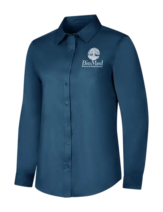 Light Navy Womens Long Sleeve Superpro React Twill Shirt w/BioMed Logo