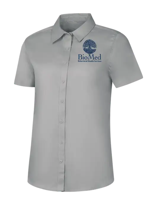 Womens Light Grey Short Sleeve Superpro React Twill Shirt w/BioMed Logo