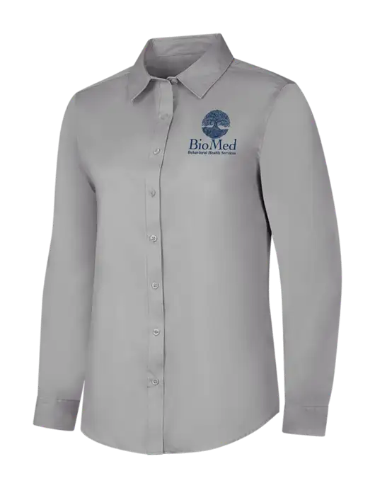 Light Grey Womens Long Sleeve Superpro React Twill Shirt w/BioMed Logo