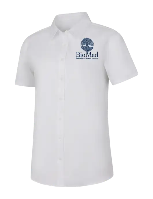 Womens White Short Sleeve Superpro React Twill Shirt w/BioMed Logo