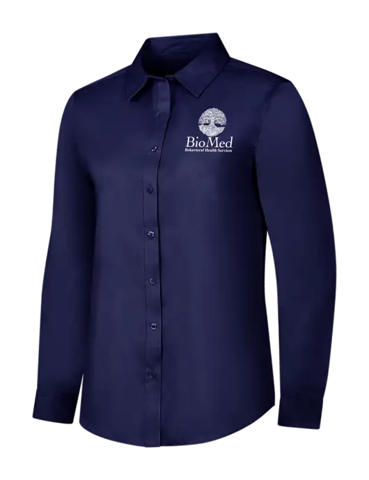 Navy Womens Long Sleeve Superpro React Twill Shirt w/BioMed Logo