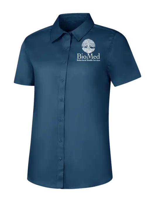 Womens Light Navy Short Sleeve Superpro React Twill Shirt w/BioMed Logo
