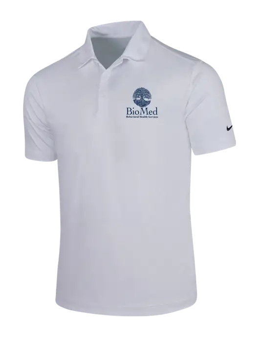 NIKE White Dri-Fit Vertical Mesh Polo w/BioMed Logo