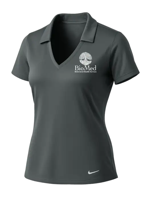 NIKE Dark Grey Womens Dri-Fit Vertical Mesh Polo w/BioMed Logo