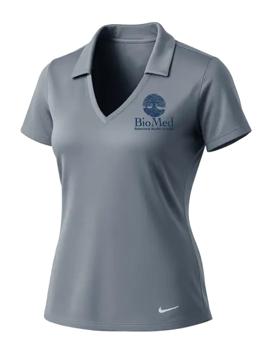 NIKE Medium Grey Womens Dri-Fit Vertical Mesh Polo w/BioMed Logo