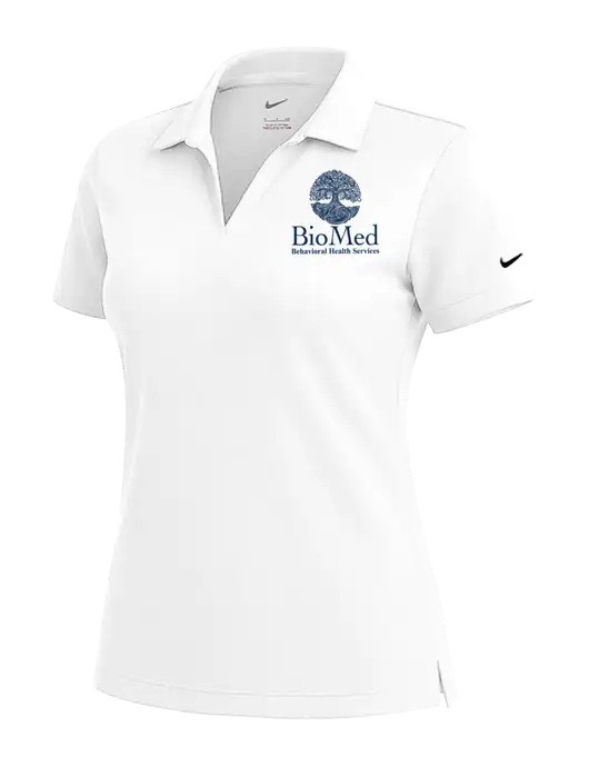 NIKE White Womens Dri-Fit Micro Pique Polo w/BioMed Logo