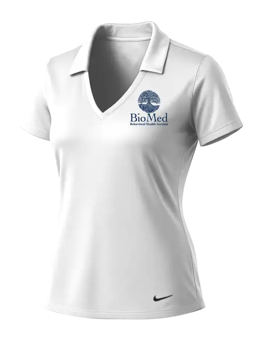 NIKE White Womens Dri-Fit Vertical Mesh Polo w/BioMed Logo