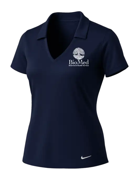 NIKE Dark Navy Womens Dri-Fit Vertical Mesh Polo w/BioMed Logo
