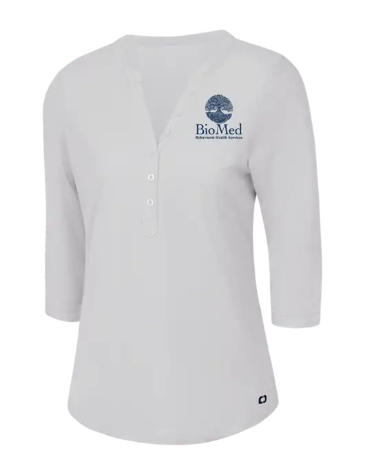 OGIO Bright White Jewel Henley w/BioMed Logo