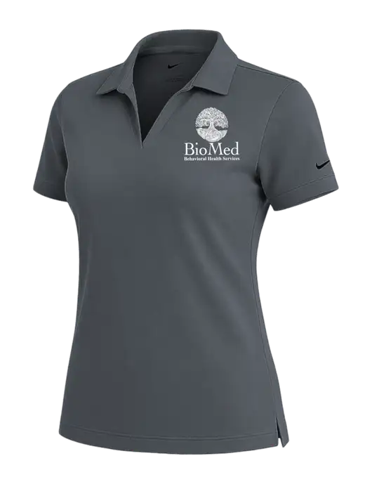 NIKE Dark Grey Womens Dri-Fit Micro Pique Polo w/BioMed Logo