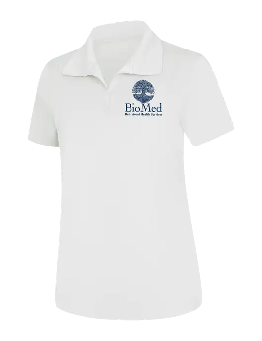 Womens White Micropique Sport-Wick Polo w/BioMed Logo