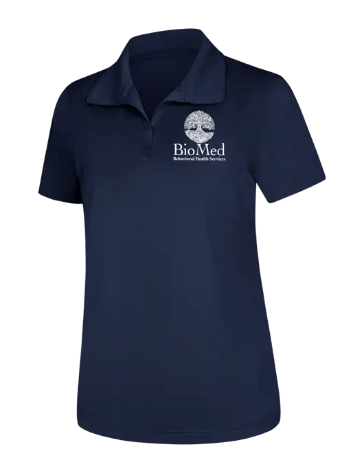 Womens Navy Micropique Sport-Wick Polo w/BioMed Logo