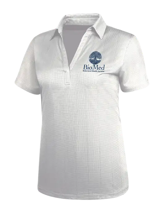 White Womens Performance Fine Jacquard Polo w/BioMed Logo