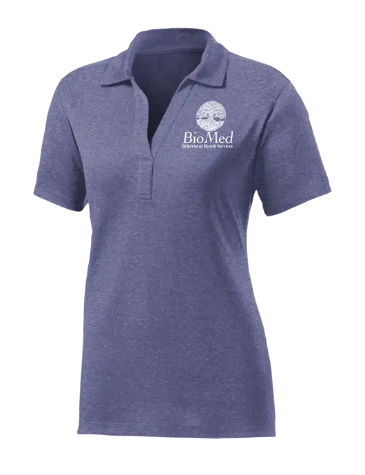 Womens Navy Heather Contender Polo w/BioMed Logo