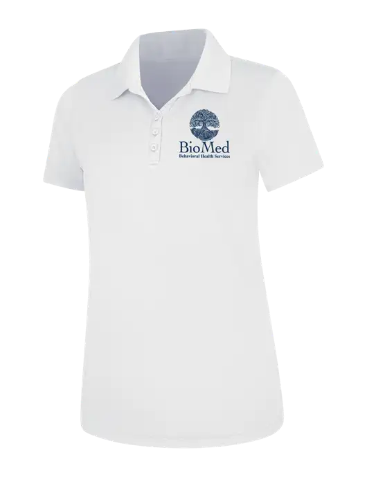 White Womens Dry Zone UV Mesh Polo w/BioMed Logo