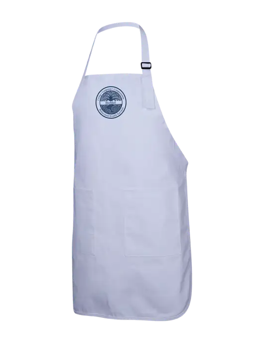 Full-Length White Apron With Pockets w/BioMed Logo