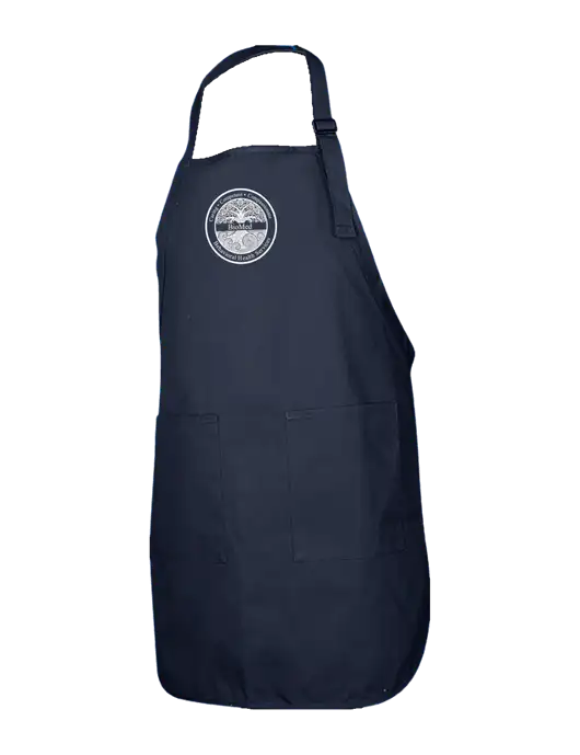 Full-Length Navy Apron With Pockets w/BioMed Logo