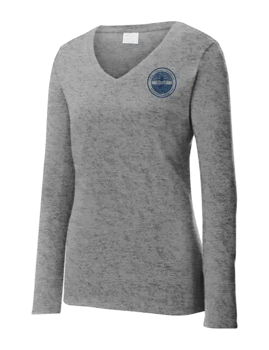 Womens  V-Neck Ring Spun Grey Heather 4.5 oz Long Sleeve T-Shirt w/BioMed Logo