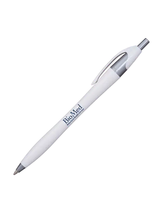 Novella White/Silver Shimmer Pen - Blue Ink w/BioMed Logo