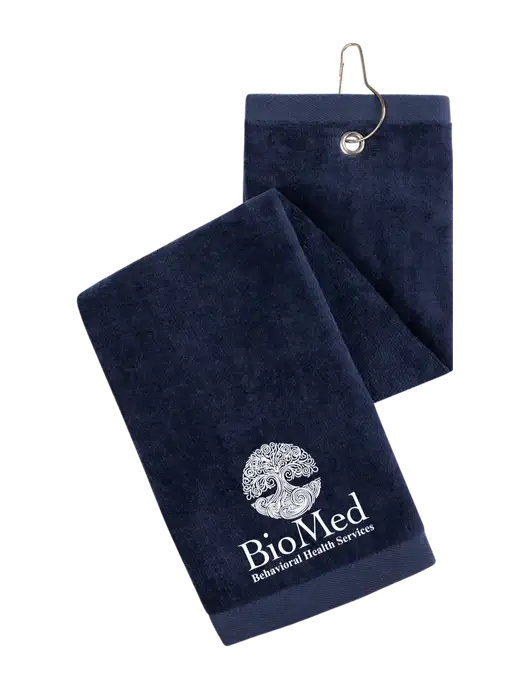 Navy Tri-Fold Golf Towel with Grommet w/BioMed Logo