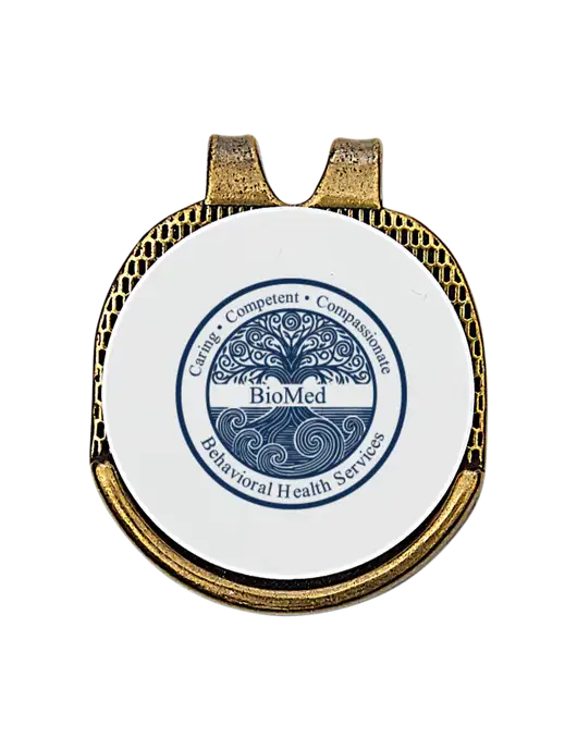 Antique Gold Hat Clip w/Golf Ball Marker w/BioMed Logo