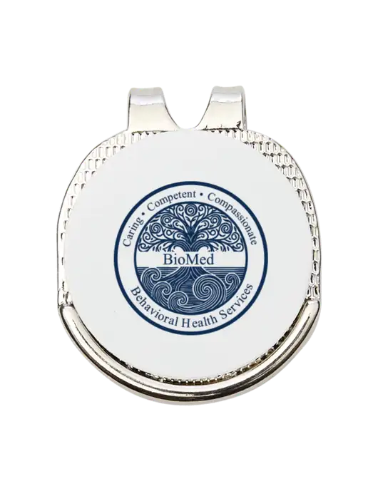 Antique Silver Hat Clip w/Golf Ball Marker w/BioMed Logo