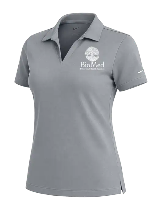NIKE Medium Grey Womens Dri-Fit Micro Pique Polo w/BioMed Logo