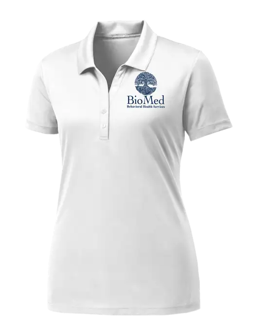 Womens White PosiCharge Competitor Polo w/BioMed Logo