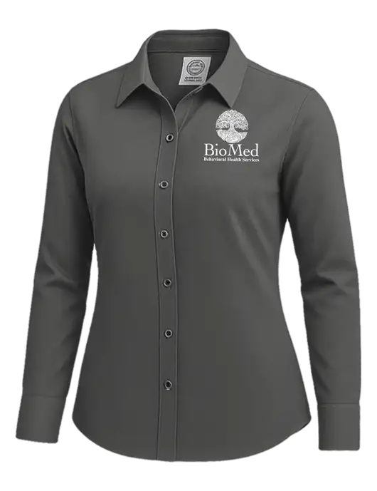 Brooks Brothers Womens Dark Grey Wrinkle-Free Stretch Nailhead Shirt w/BioMed Logo