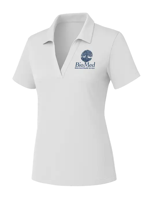 Womens White PosiCharge RacerMesh Polo w/BioMed Logo