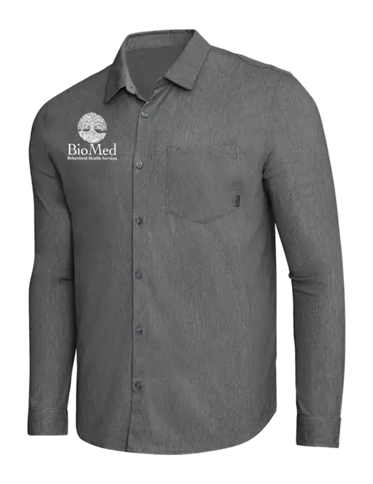 OGIO Dark Grey Heather Extend Long Sleeve Button Up Shirt w/BioMed Logo