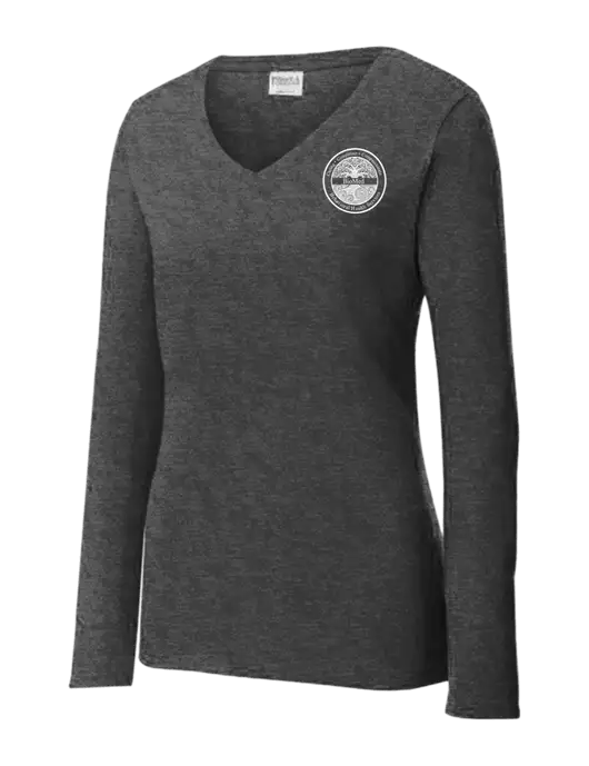 Womens  V-Neck Ring Spun Dark Heather Grey 4.5 oz Long Sleeve T-Shirt w/BioMed Logo